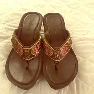 Skechers Brown Beaded Wedge Sandals